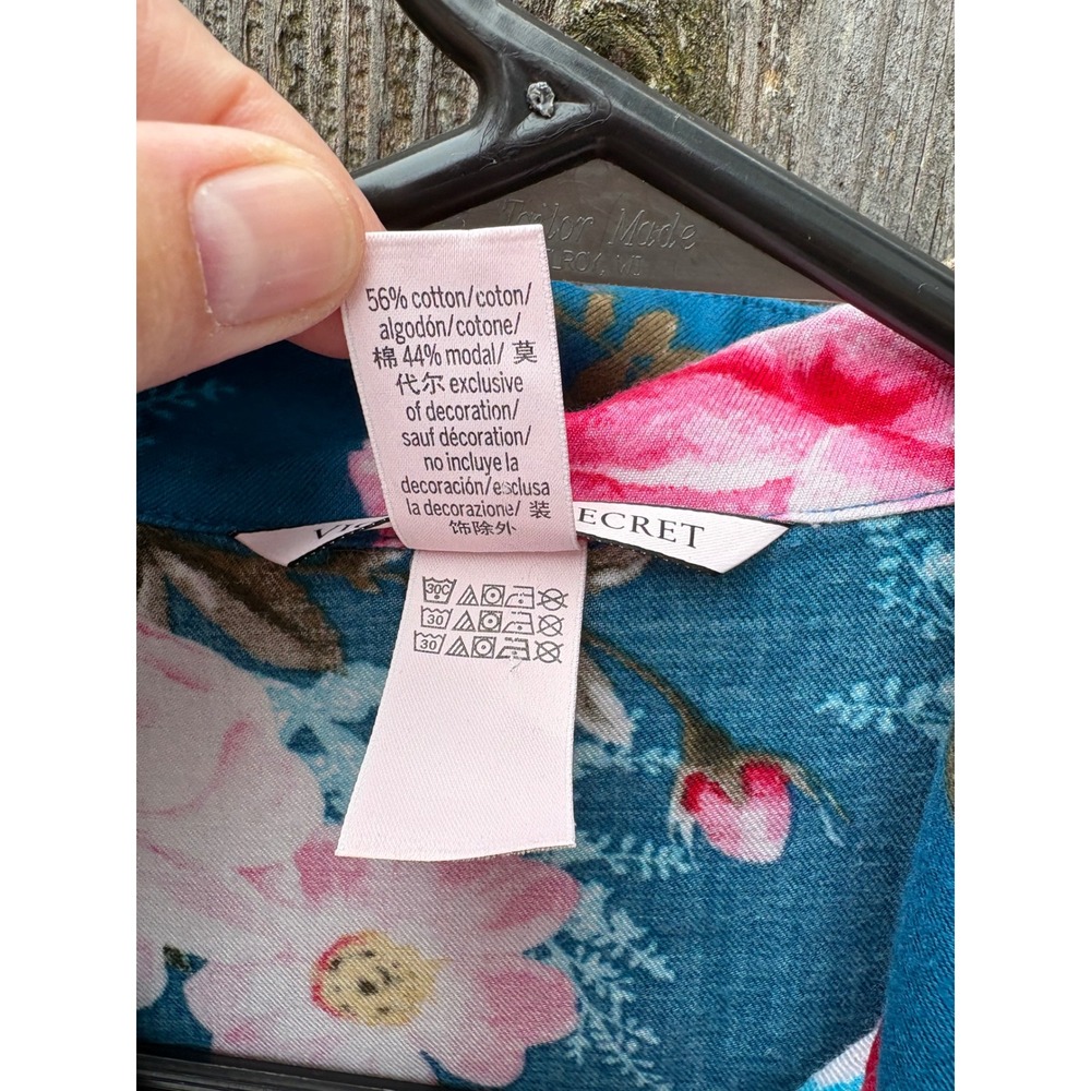 Victoria's Secret Floral Pajama Set Teal Pink Cotton Modal XS Short Sleeve PJ - Picture 3 of 7